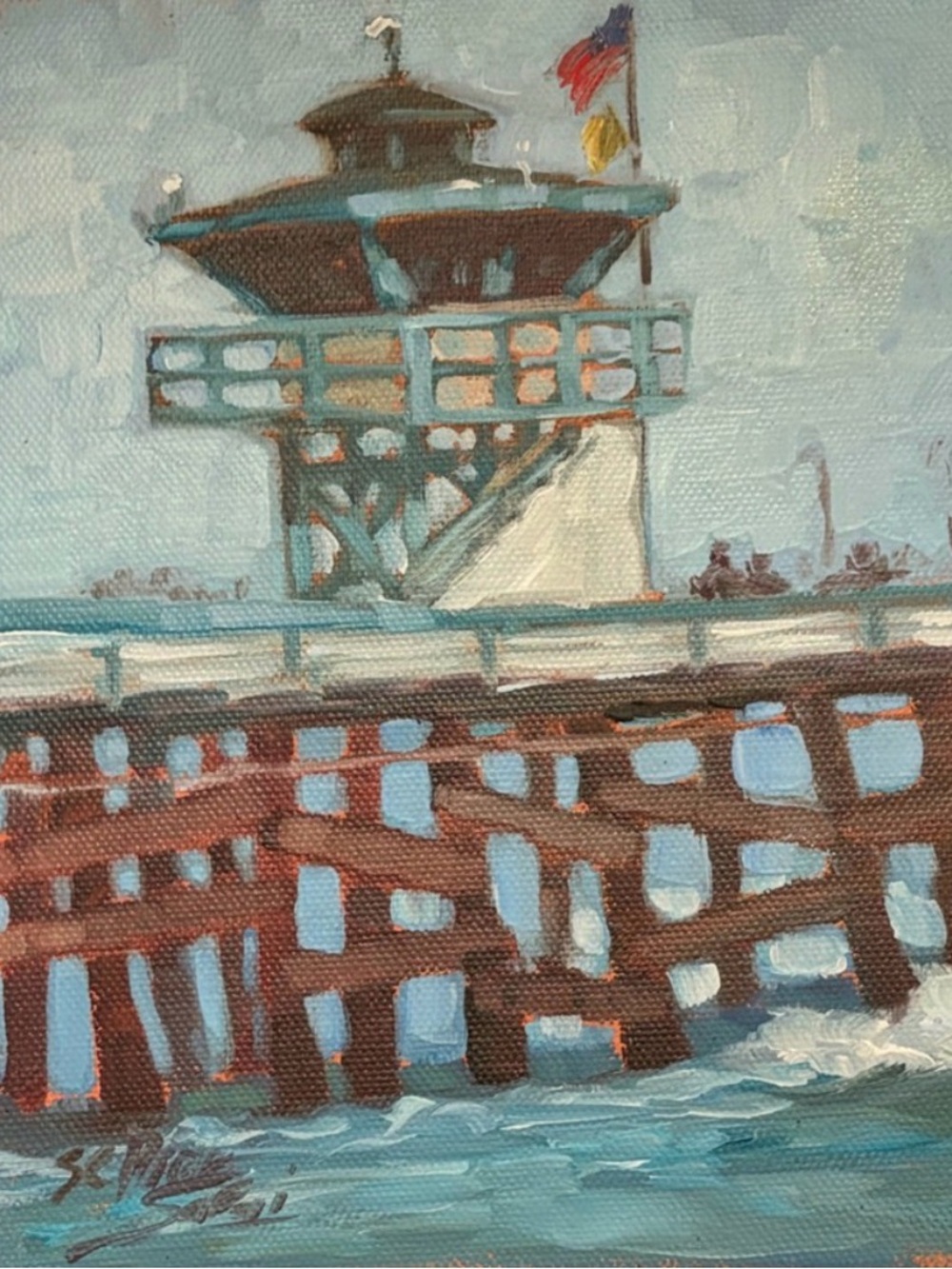 Embellished -Painted canvas of San clemente,ca by local artist